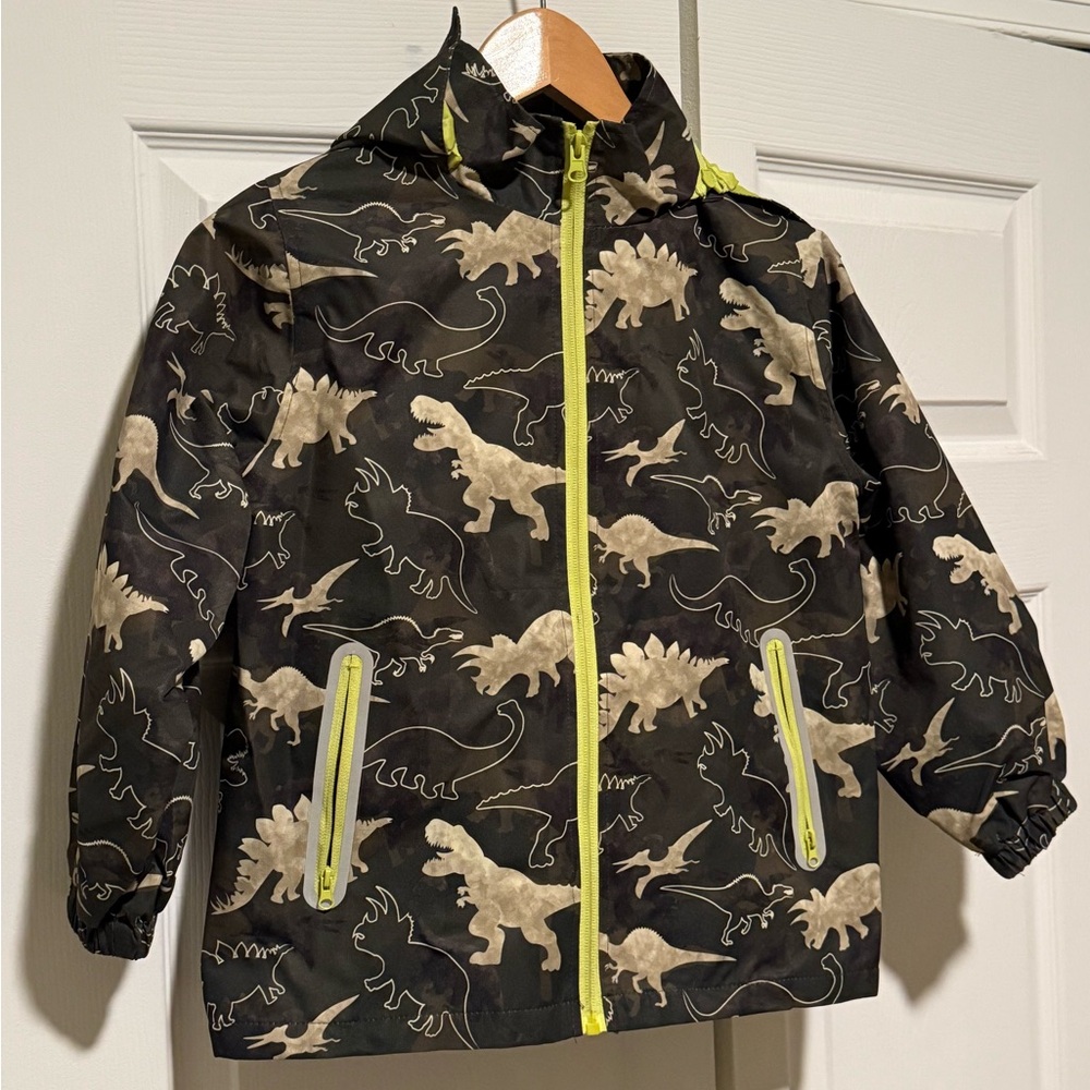 Kids Dinosaur Raincoat - Dark green‎ and Tan